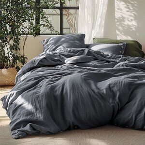 Bedsure Linen Duvet Cover Queen Charcoal Grey